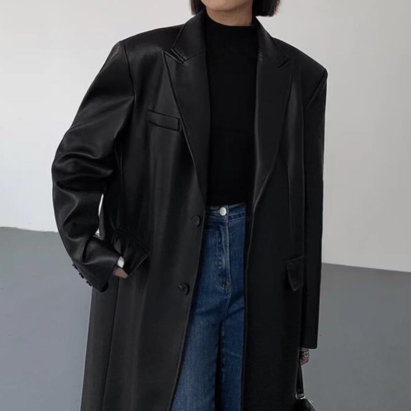 Fashion Loose Overknee Pu Women's Coat - Image 4