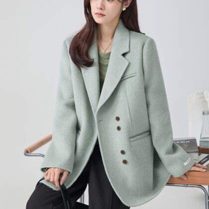 Green Chic Elegant Suit Collar Woolen Coat