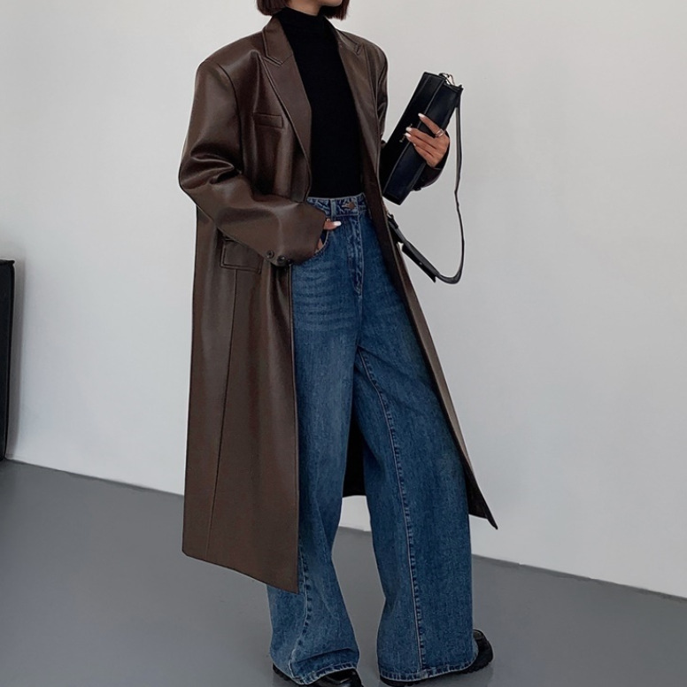 Fashion Loose Overknee Pu Women's Coat - Image 2