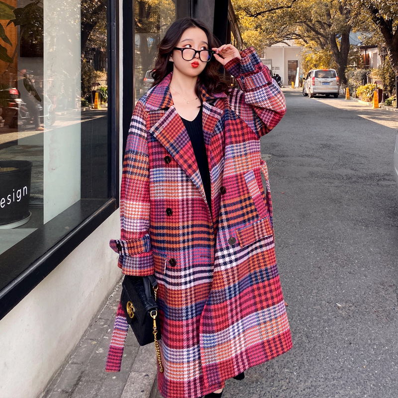 Winter New Plus Size Women's Thick Woolen Retro Check Woolen Coat - Image 2