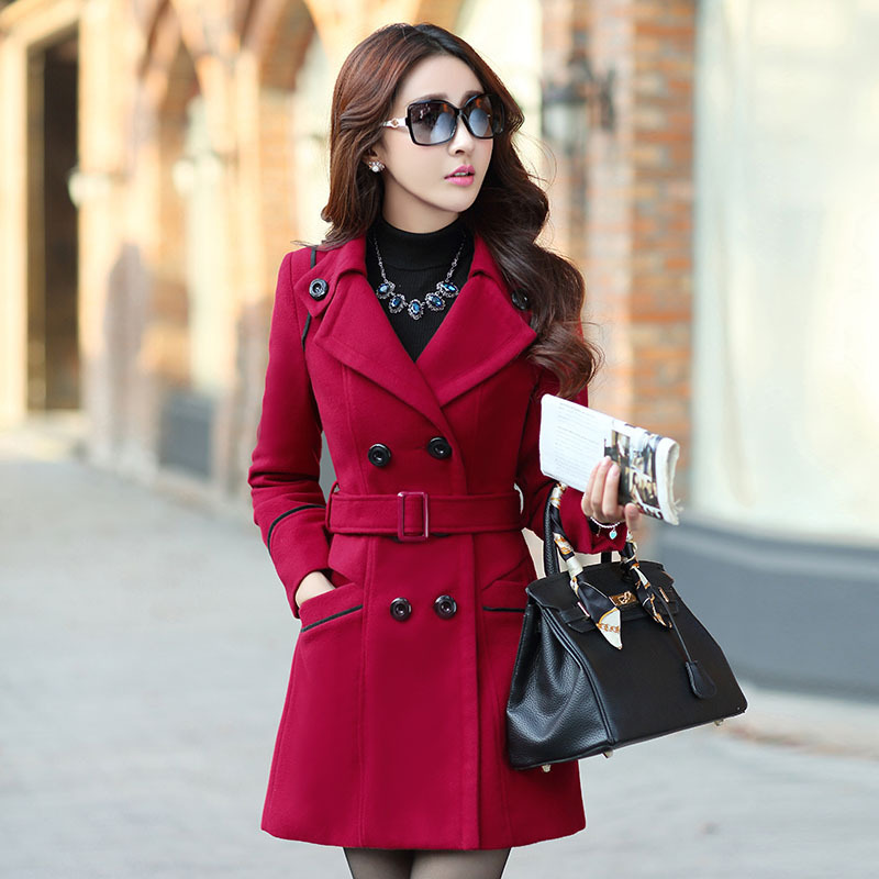 19 Autumn And Winter New Korean Style Coat Double-breasted Mid-length Slim Fit Fashion Coat Women's Clothing - Image 8