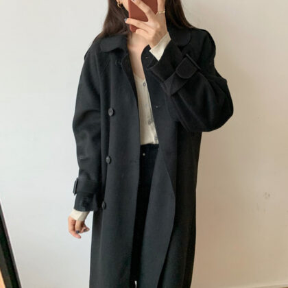 French Vintage Lapel Double Breasted Lace Up Coat