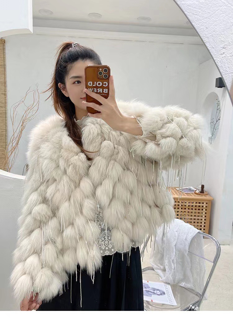 Fox Fur Fur Coat Female Short Tassel Thicken Coat – Bild 3