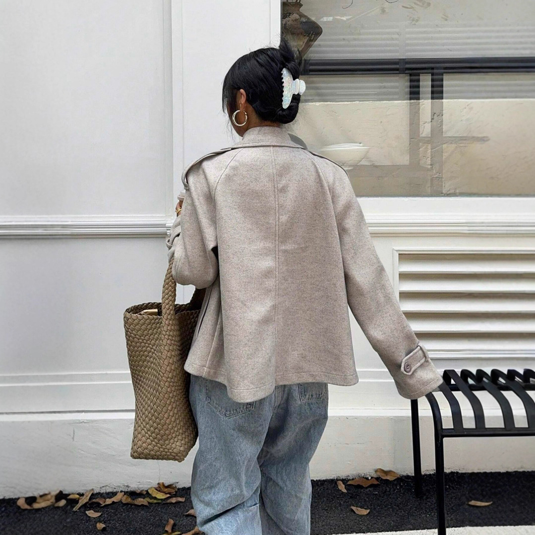 Women's Casual Loose Double Button Lapel Elegant Woolen Coat — изображение 5