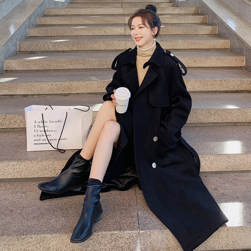 Women's Black Woolen Cloth Mid-length Goddess Fan Woolen Coat — изображение 4