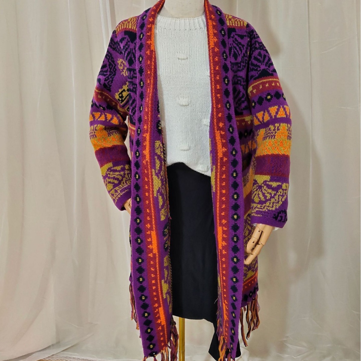 Autumn And Winter European And American Jacquard Retro Ethnic Style Women's Cardigan Version Loose Wool Cardigan - Image 4