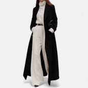 Autumn And Winter European And American Leisure Long Pure Color Warm Keeping Woolen Coat Women - Image 6