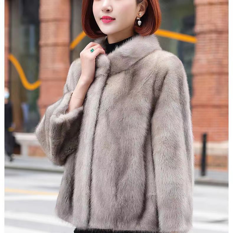 Fashion Casual Stand Collar Thickened Warm Mink Fur Short Coat - Image 2