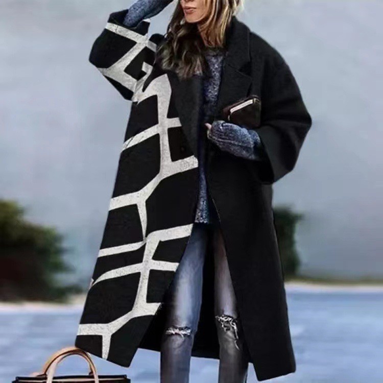 Women's Printed Dragon And Phoenix Woolen Coat - Image 7