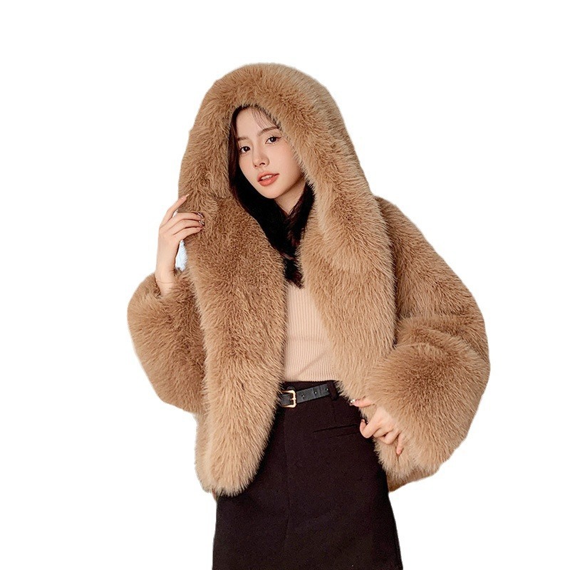 Women's Green Fur Faux Fox Fur Hooded Coat - Image 4