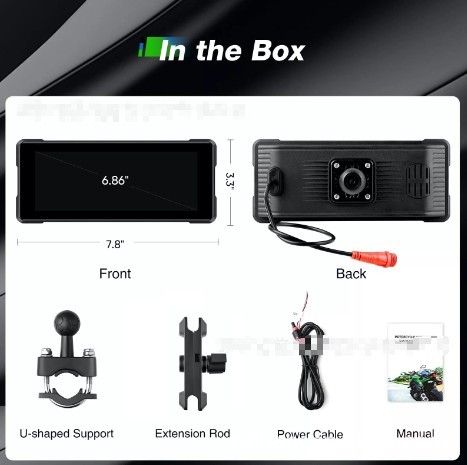 6.86-inch Motorcycle Driving Recorder HD Dual Lens Projection Screen Navigation - Image 7