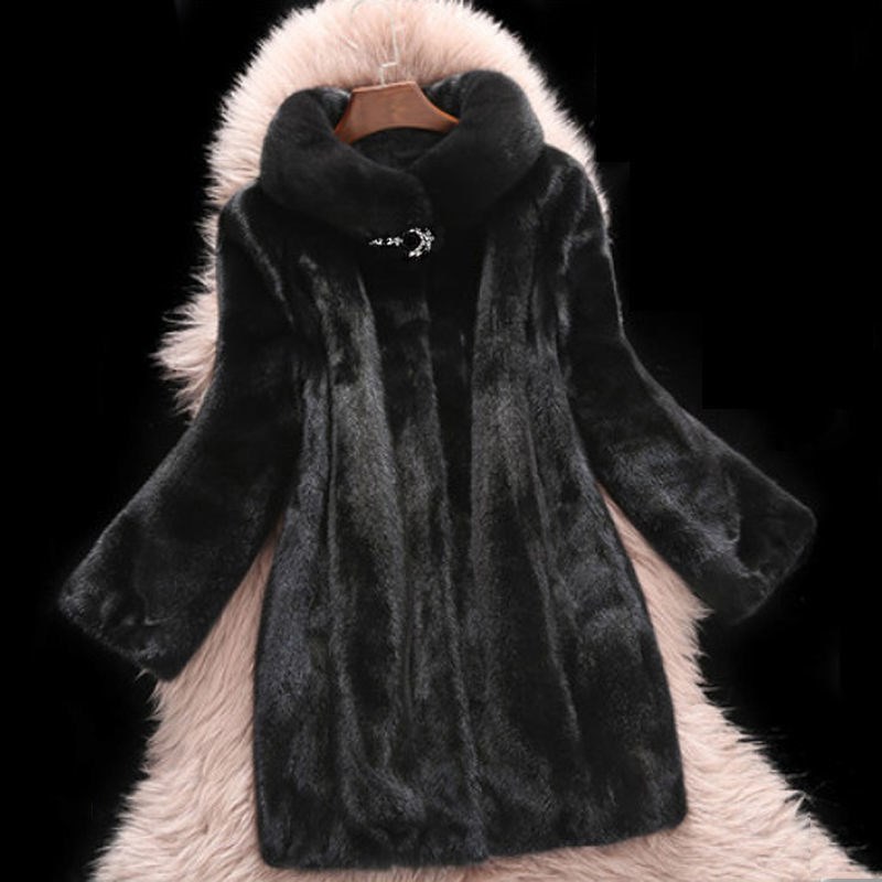 Women's Mink Coat Stand-up Collar Fur Mid-length Casual Slim – Bild 4