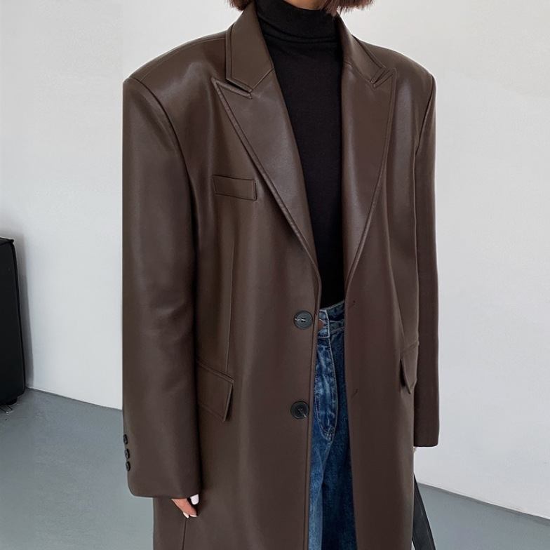 Fashion Loose Overknee Pu Women's Coat - Image 3