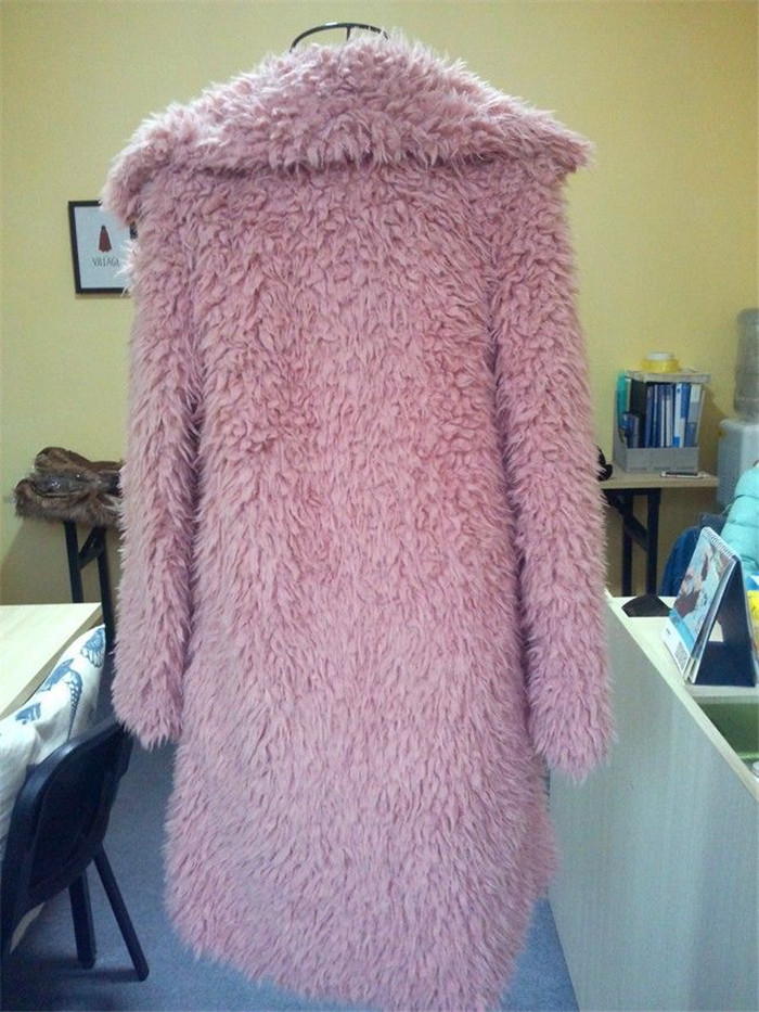 Autumn And Winter Ladies New Lamb Wool Long Trench Coat Imitation Fur Suit Coat Overcoat - Image 5