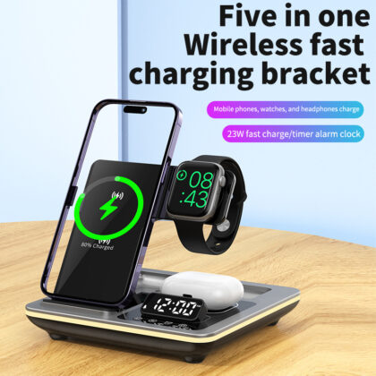 Foldable 3-in-1 Desktop Phone Stand Multi-function Digital Display Wireless Charger