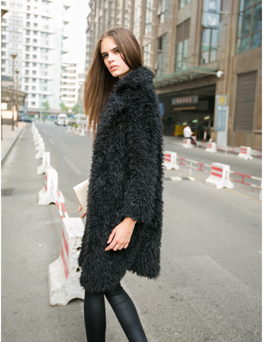 Autumn And Winter Ladies New Lamb Wool Long Trench Coat Imitation Fur Suit Coat Overcoat - Image 3
