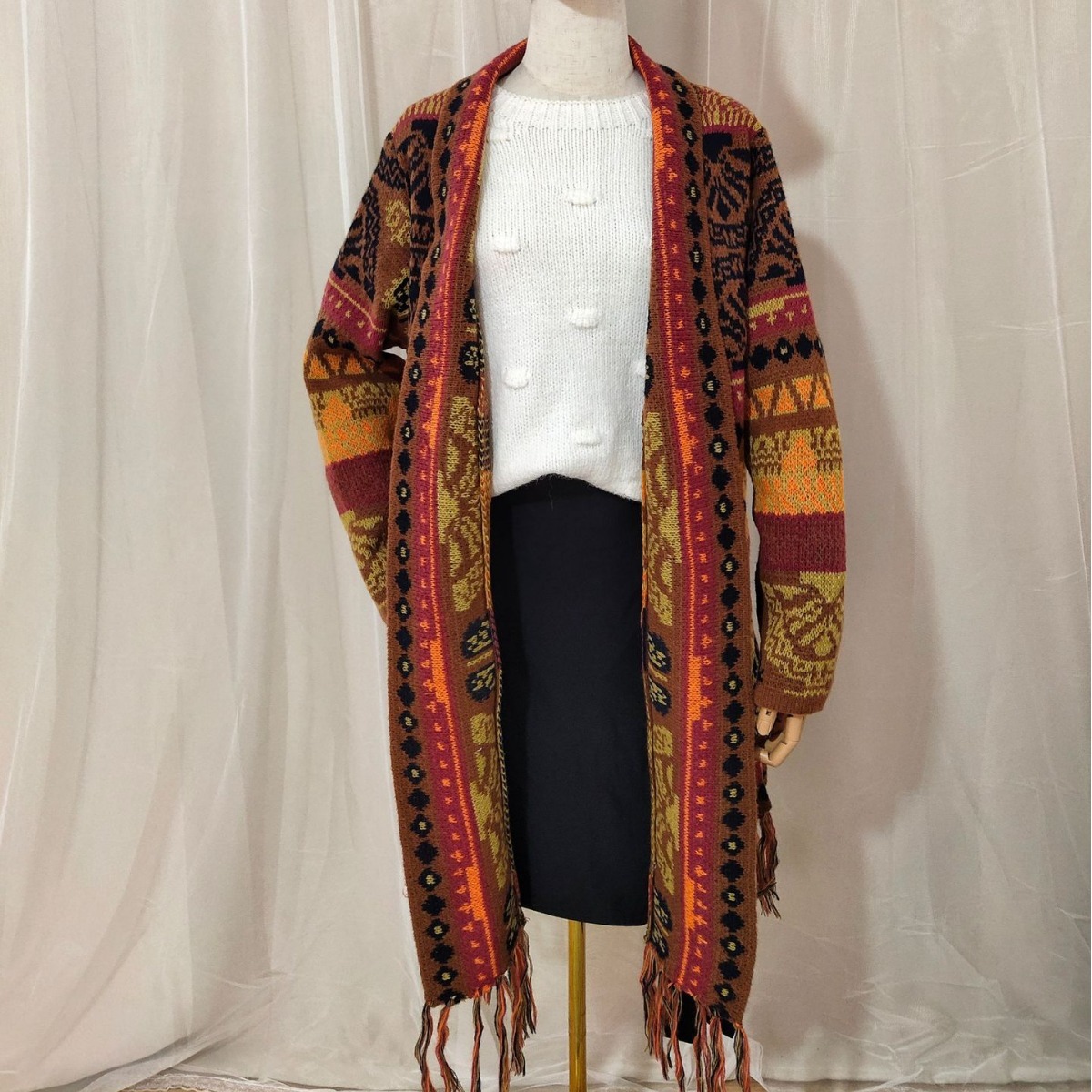 Autumn And Winter European And American Jacquard Retro Ethnic Style Women's Cardigan Version Loose Wool Cardigan - Image 3