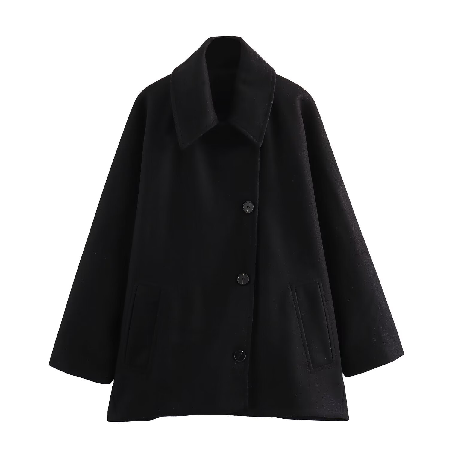 French Coat Fashion Polo Collar Blended Short Cape Sleeve Coat - Image 6