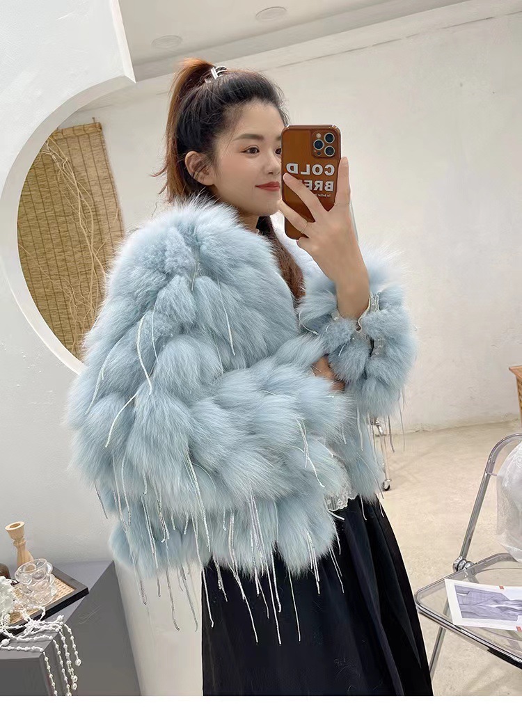 Fox Fur Fur Coat Female Short Tassel Thicken Coat – Bild 8