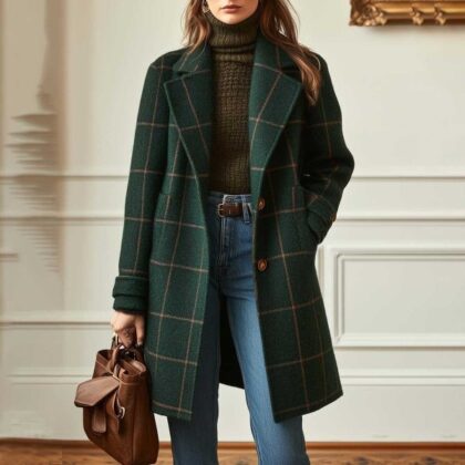 Plaid Mid-length Lapel Large Size Jacket