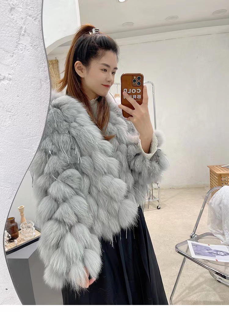 Fox Fur Fur Coat Female Short Tassel Thicken Coat – Bild 7