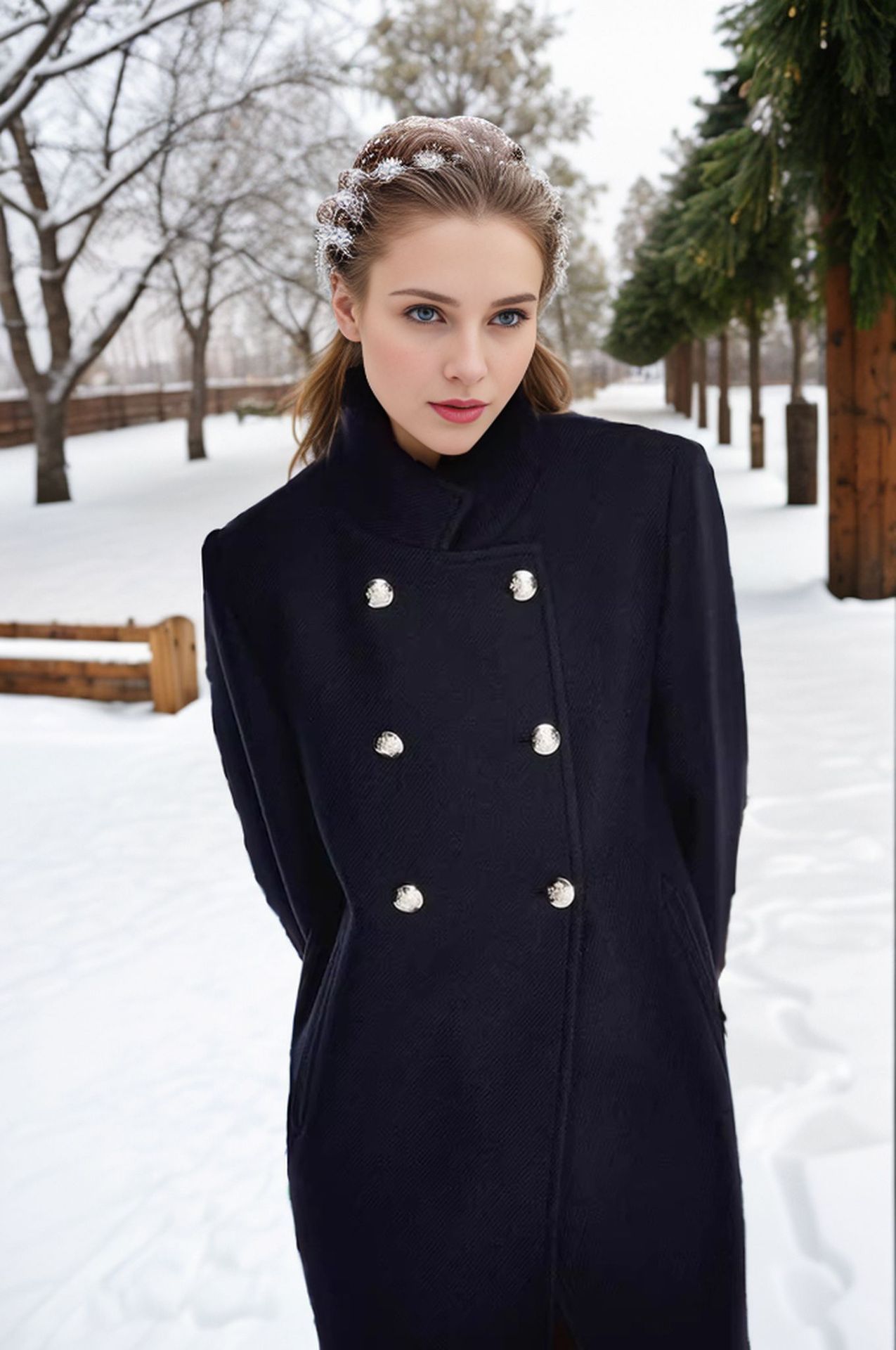 Solid Color Slim Women Woolen Coat Outerwear - Image 8