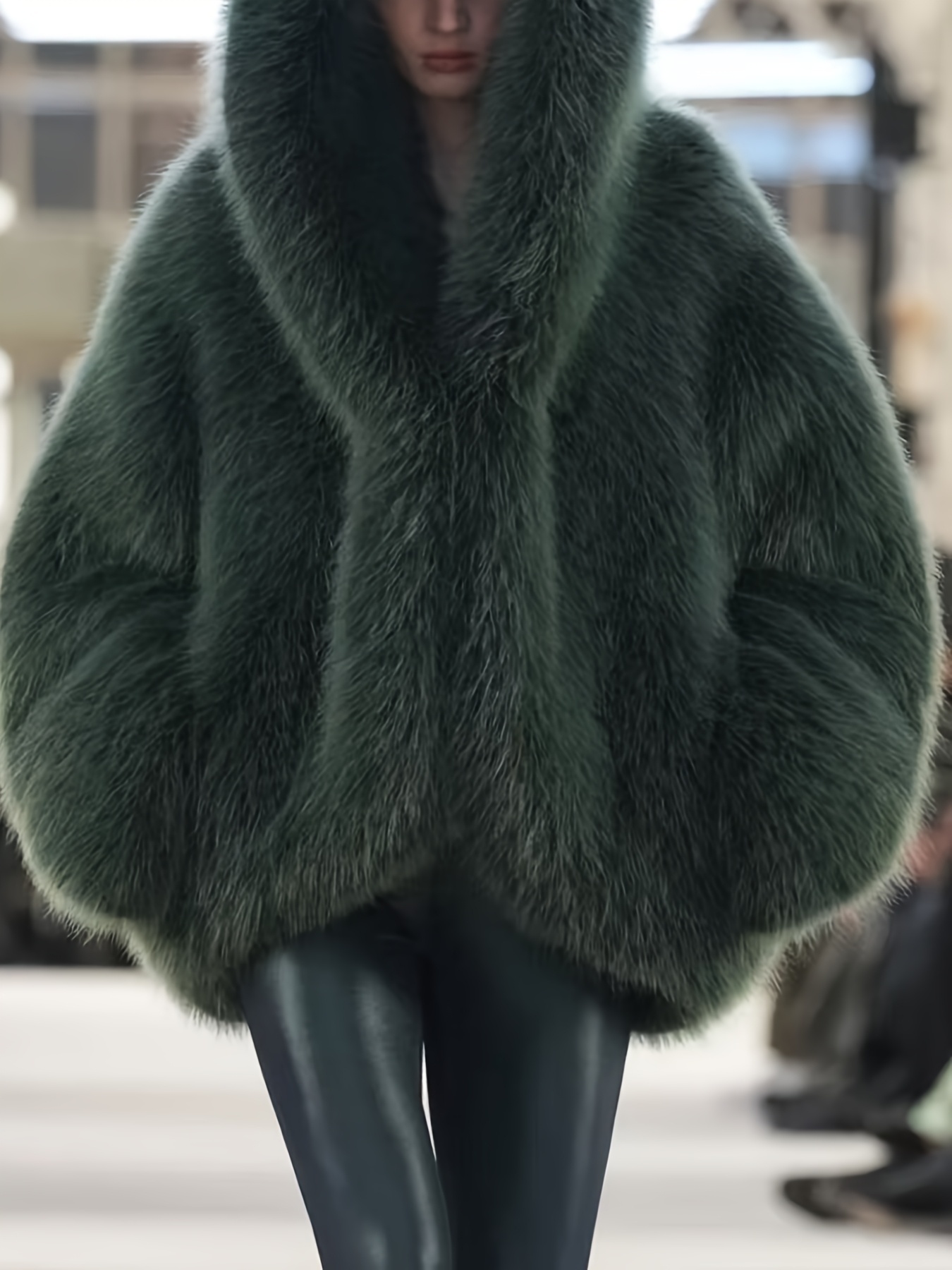 Women's Green Fur Faux Fox Fur Hooded Coat - Image 9