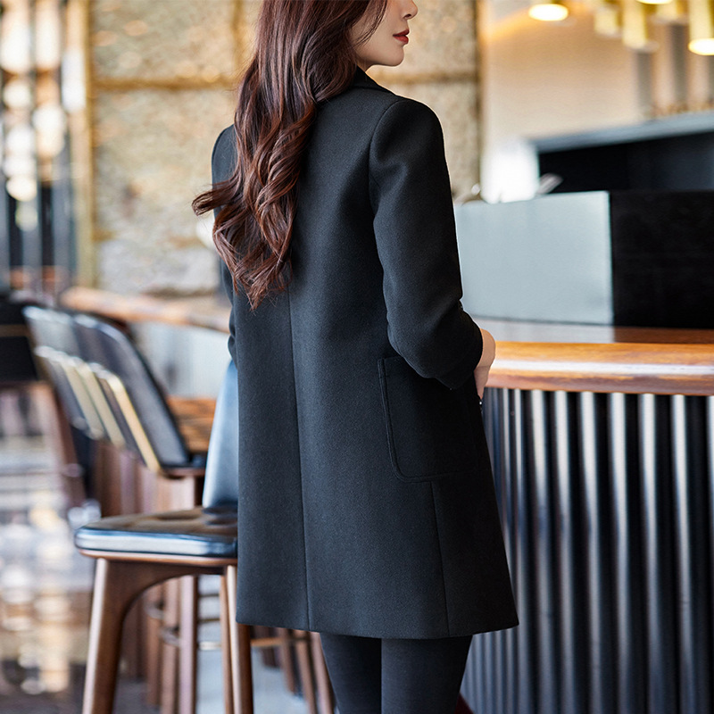 Black Double Breasted Coat Autumn And Winter New Women's Suit Jacket - Image 3