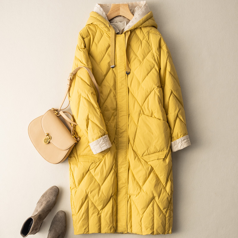 Medium Long Loose Warm Fashion Coat Women's Knitting Wool Hooded Down Jacket - Image 4