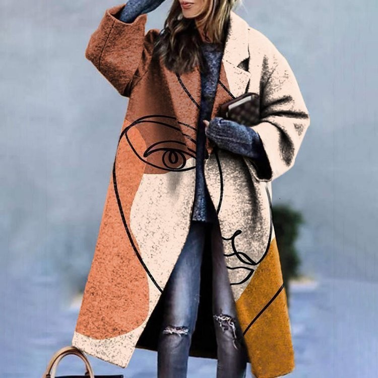 Women's Printed Dragon And Phoenix Woolen Coat - Image 10