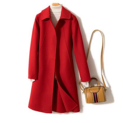 Double Faced Cashmere Womens Mid Length Loose Wool Coat