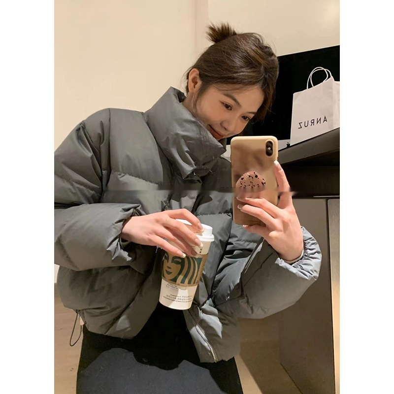 White Duck Down Short Down Jacket Female Lazy Winter Gray Puffer Jacket Coat - Image 3